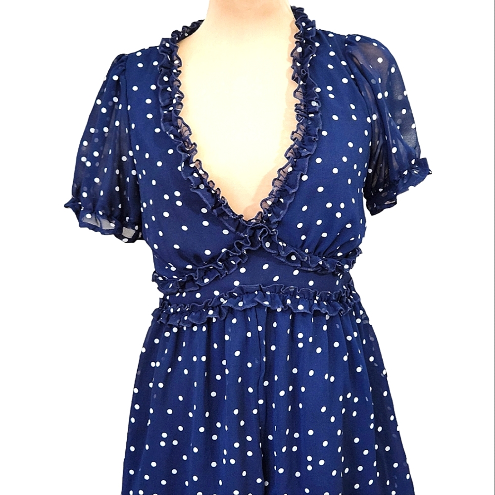 TRIXXI Navy Ruffle Polkadot Romper - Size L - Picture 3 of 14